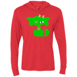 Fly Kitten Ladies Ventange Red T-Shirt Hooded with Lime Green Kitten and Medallion on Back