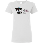 Fly Kitten Signature  White T-Shirt With Black Kitten and Medallion on Back
