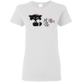 Fly Kitten Signature  White T-Shirt With Black Kitten and Medallion on Back