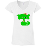 Fly Kitten Stop Bullying White V-Neck T-Shirt With Lime Green Kitten