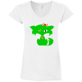 Fly Kitten Stop Bullying White V-Neck T-Shirt With Lime Green Kitten