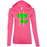 Fly Kitten Hot Pink Ladies T-Shirt Hoodie with Lime Green Kitten and Medallion on Back