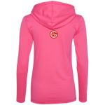 Fly Kitten Hot Pink  T-Shirt Hoodie with Pink Kitten and Medallion on Back