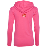 Fly Kitten Hot Pink  T-Shirt Hoodie with Pink Kitten and Medallion on Back