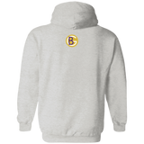 Fly Kat White Pullover Hoodie with Purple Kat and Medallion on Back