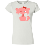Fly Kitten White  T-Shirt with Pink Kitten and Medallion on Back
