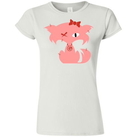Fly Kitten White  T-Shirt with Pink Kitten and Medallion on Back