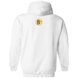 Fly Kat White Pullover Hoodie with Purple Kat and Medallion on Back