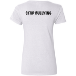 Fly Kitten Stop Bullying White V-Neck T-Shirt